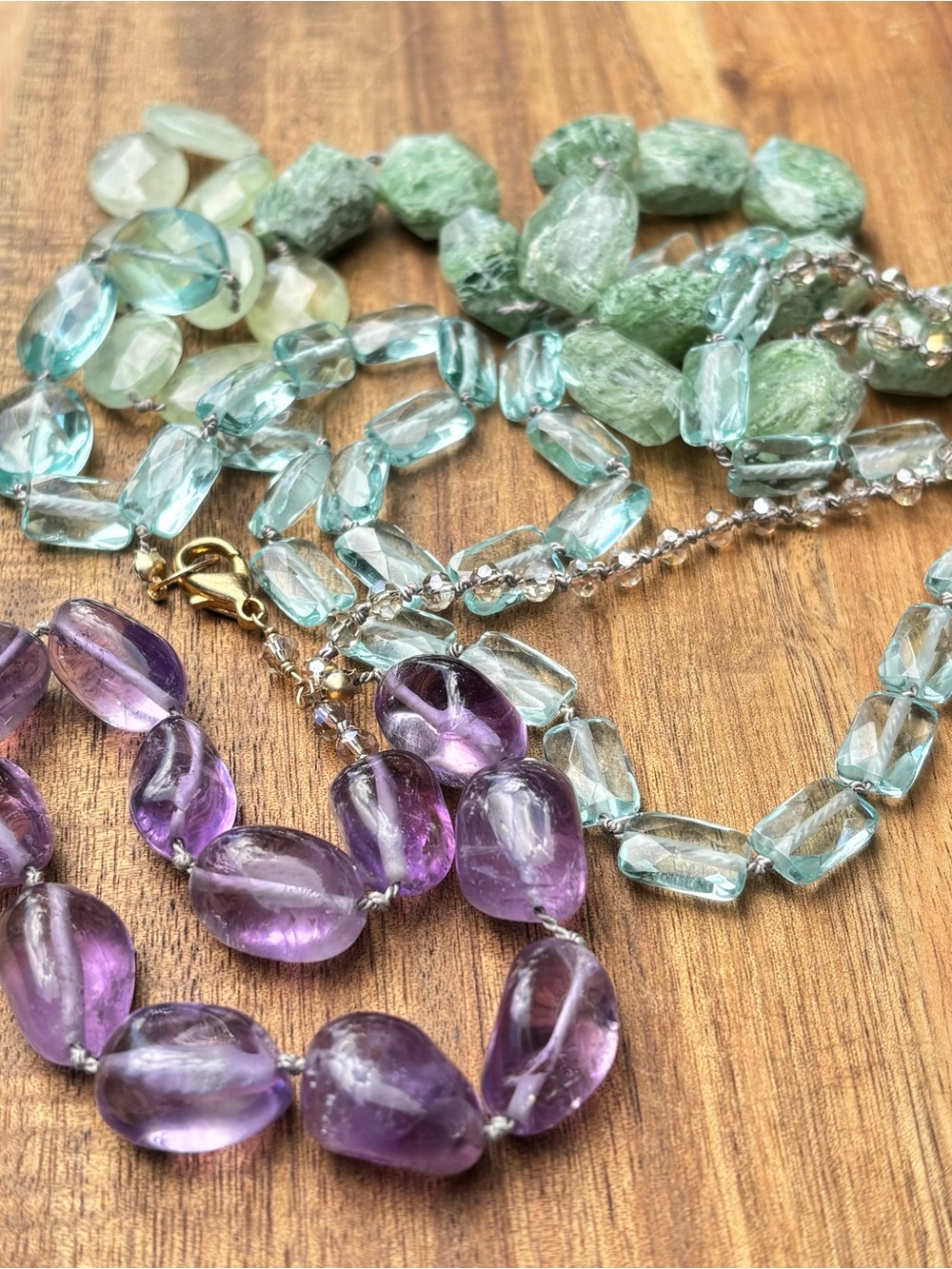 58" Amethyst and Aqua Glass Bead Necklace